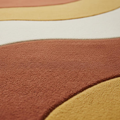 Mid Century Modern Rug with handmade wool and abstract wave design in warm earth tones