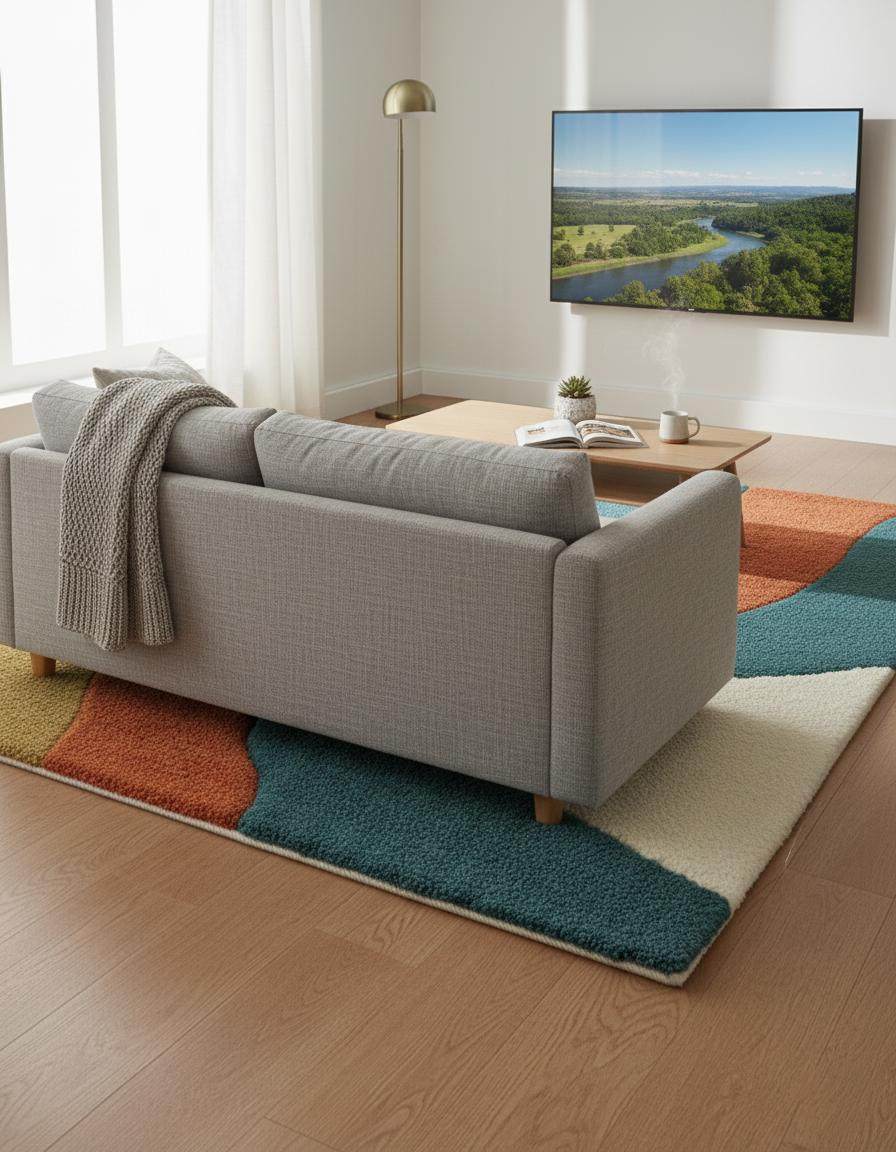 Retro Wavy Rug: Teal, Rust & Mustard Abstract Color-Block Teppich