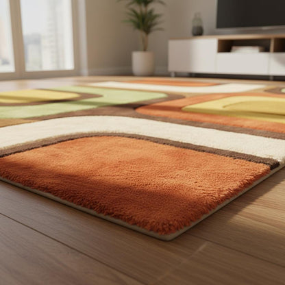 Retro Geometric Area Rug, Mid Century Modern Decor