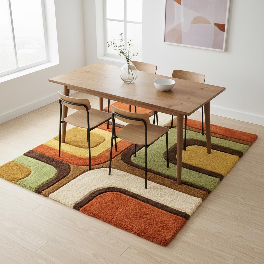 Retro Geometric Area Rug, Mid Century Modern Decor
