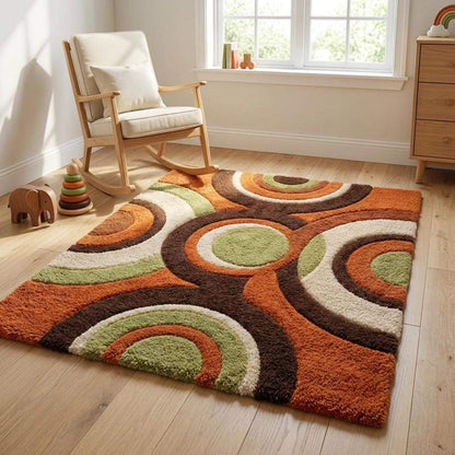 Colorful geometric tufted rug adding bold statement design to contemporary home decor __etsy:7902745131