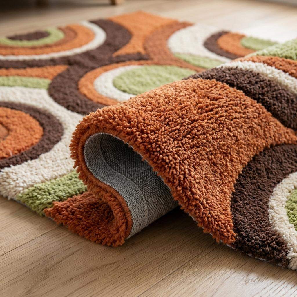 Retro Geometric Tufted Rug Orange Green Circle Carpet Mid Century Modern Area Rug __etsy:7854783384