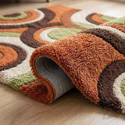 Retro Geometric Tufted Rug Orange Green Circle Carpet Mid Century Modern Area Rug __etsy:7854783384