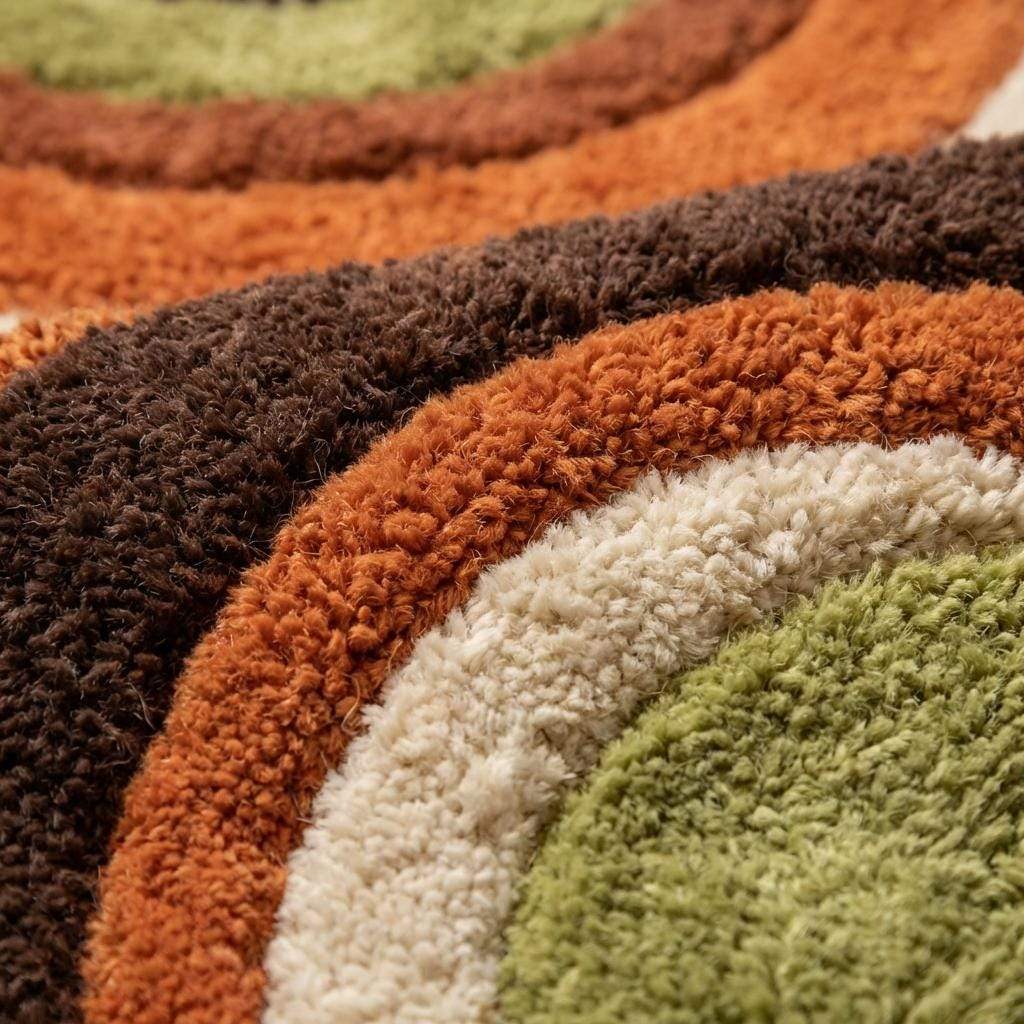 Close-up of hand tufted wool rug showing dense soft pile texture and looped fiber construction __etsy:7854783408
