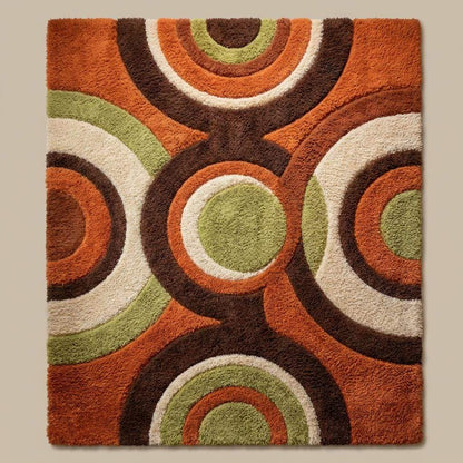 Retro style geometric area rug with concentric circles in earthy tones for mid century interiors __etsy:7902745095