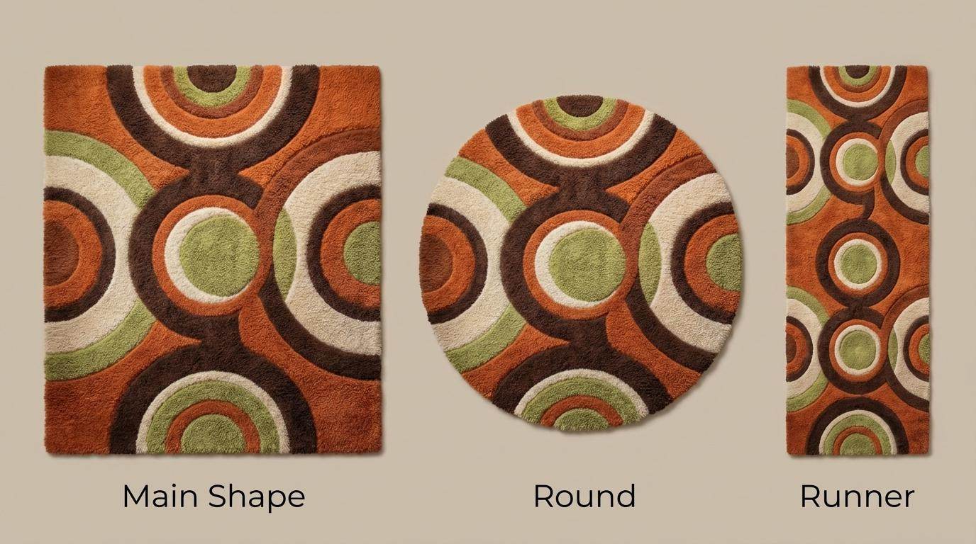 Retro Geometric Tufted Rug Orange Green Circle Carpet Mid Century Modern Area Rug __etsy:7902745087