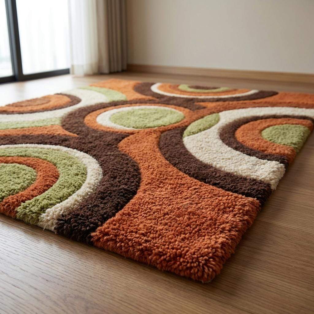 Retro Geometric Tufted Rug Orange Green Circle Carpet Mid Century Modern Area Rug __etsy:7902745101
