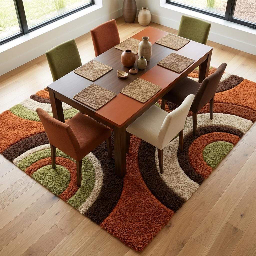 Retro Geometric Tufted Rug Orange Green Circle Carpet Mid Century Modern Area Rug __etsy:7902745115