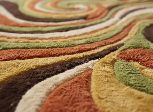 Retro Swirl Tufted Area Rug – Mid-Century Psychedelic Abstract Wool Carpet