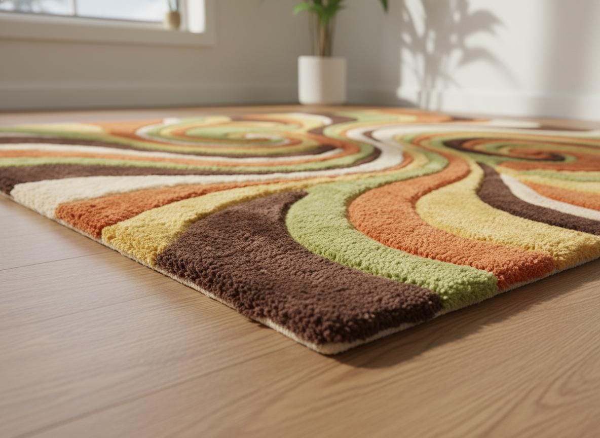 Retro Swirl Tufted Area Rug – Mid-Century Psychedelic Abstract Wool Carpet