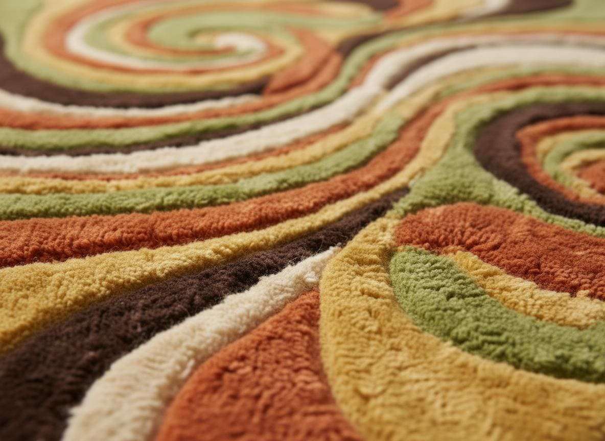 Retro Swirl Tufted Area Rug – Mid-Century Psychedelic Abstract Wool Carpet