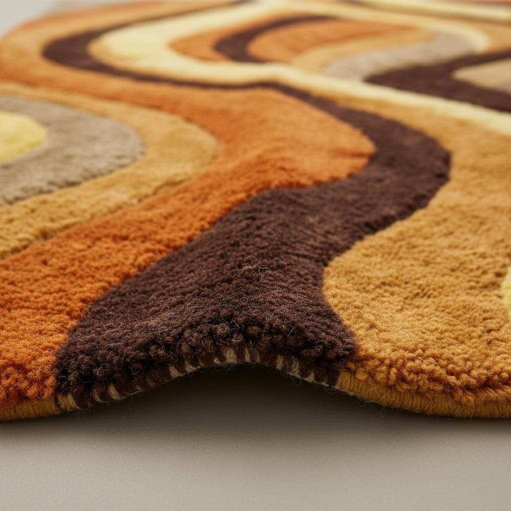 Retro Wave Shag Rug: 70s Groovy Brown, Orange, and Yellow