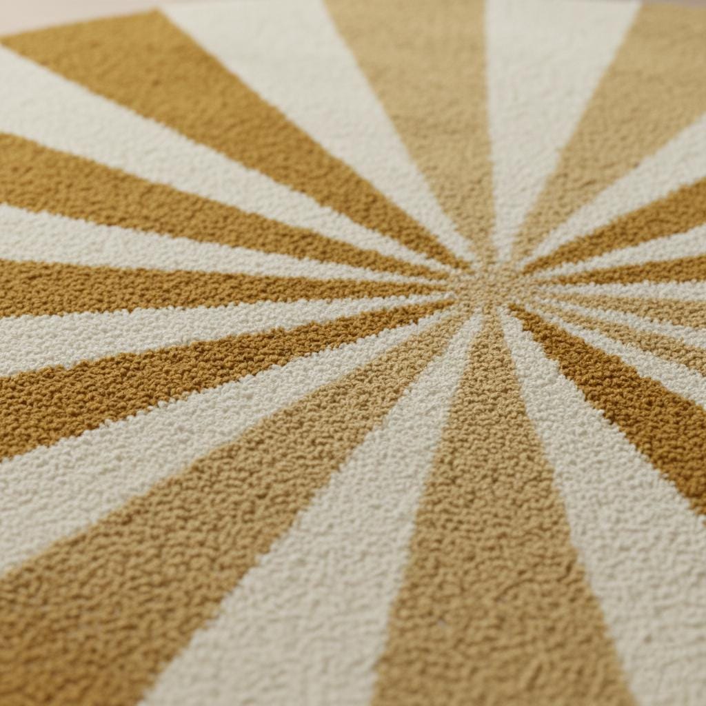 Round Sunburst Shag Rug – Mustard & Cream Mid-Century Modern Accent