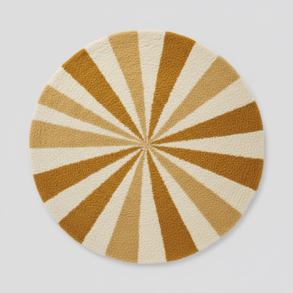 Round Sunburst Shag Rug – Mustard & Cream Mid-Century Modern Accent