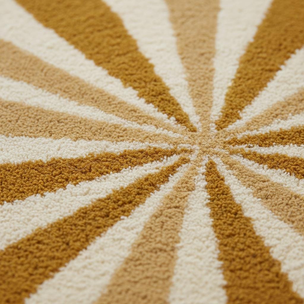 Round Sunburst Shag Rug – Mustard & Cream Mid-Century Modern Accent