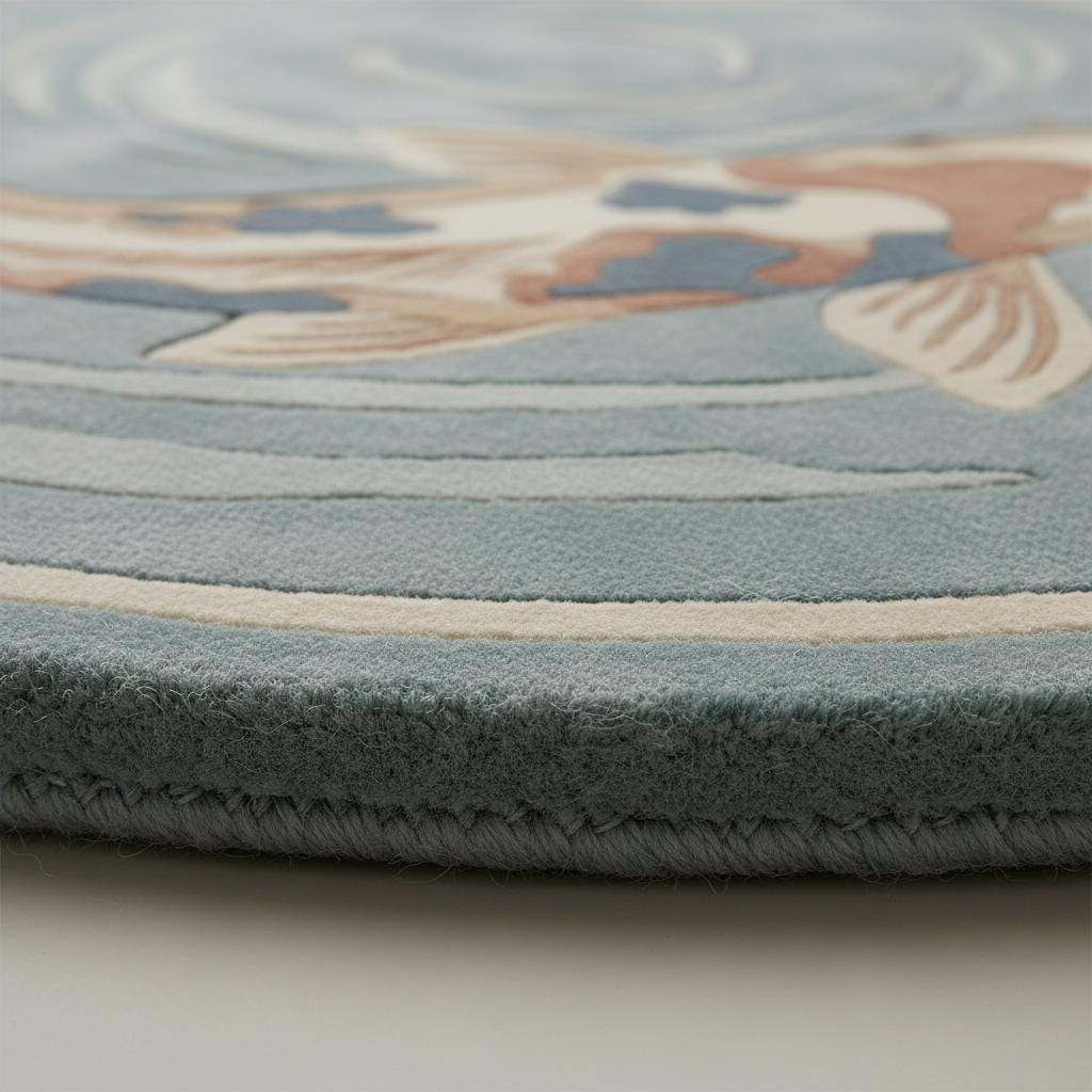 Round Koi Fish Area Rug Handmade Wool Japanese Zen Modern Home Decor