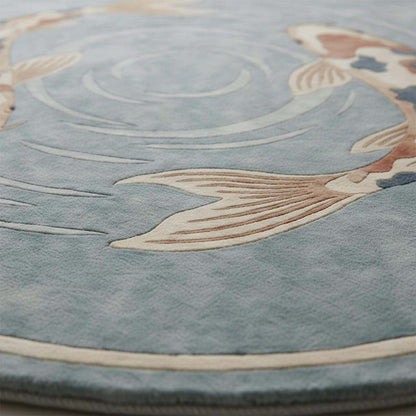 Round Koi Fish Area Rug Handmade Wool Japanese Zen Modern Home Decor