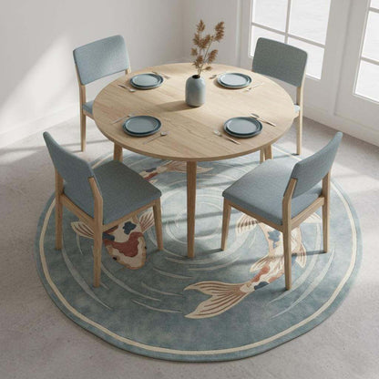 Round Koi Fish Area Rug Handmade Wool Japanese Zen Modern Home Decor
