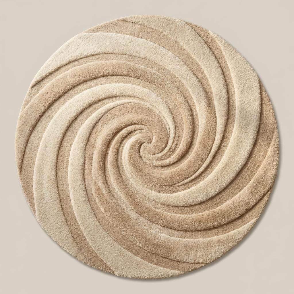 Round Tufted Wool Swirl Rug, Neutral Modern Minimalist Living Room Decor Gift