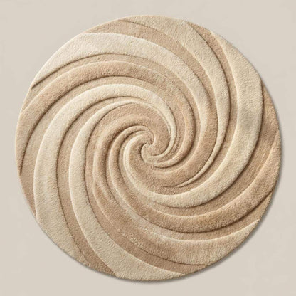 Round Tufted Wool Swirl Rug, Neutral Modern Minimalist Living Room Decor Gift