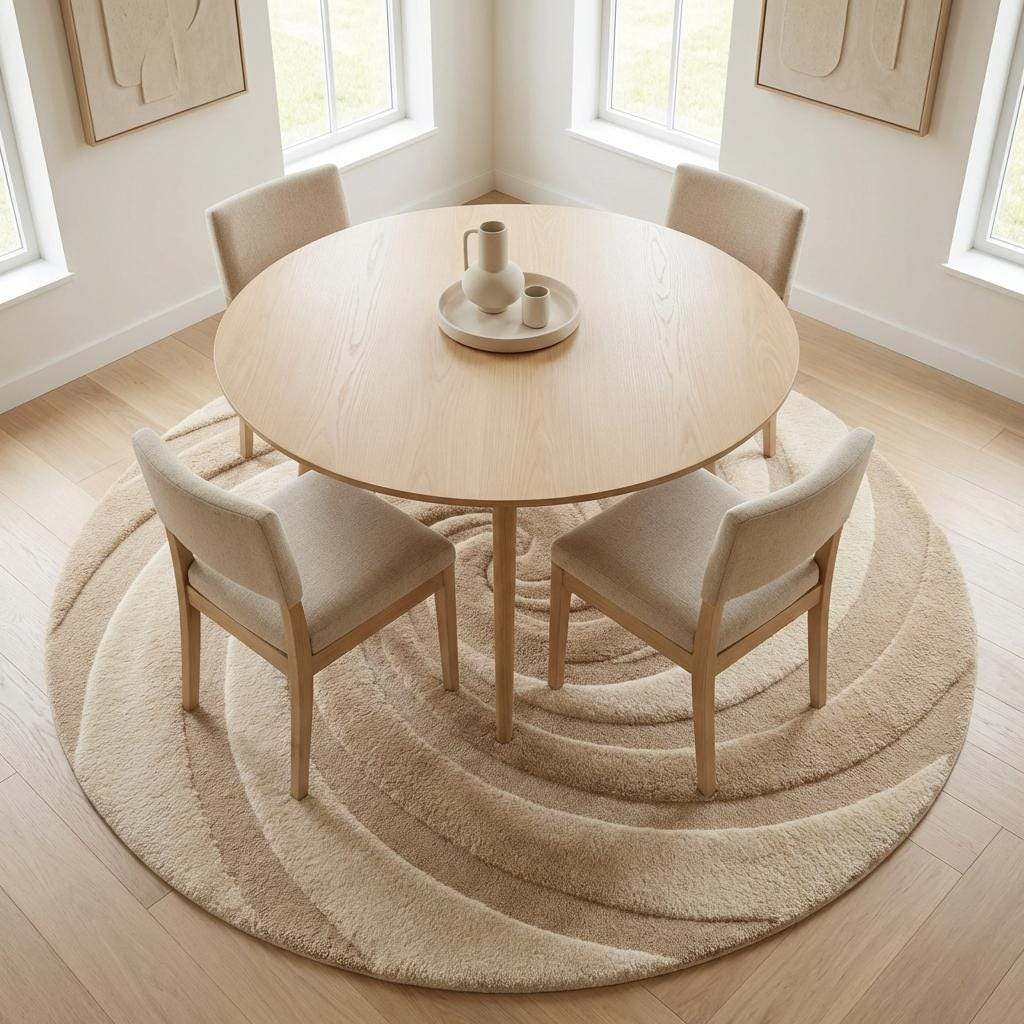 Neutral round nursery rug hand tufted wool, soft plush swirl rug for calm cozy baby room, aesthetic modern decor gift for new home