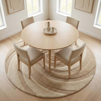 Neutral round nursery rug hand tufted wool, soft plush swirl rug for calm cozy baby room, aesthetic modern decor gift for new home