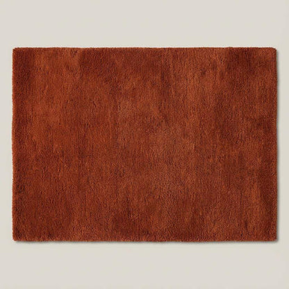 Rust shag rug in cozy living room with high pile vintage style carpet