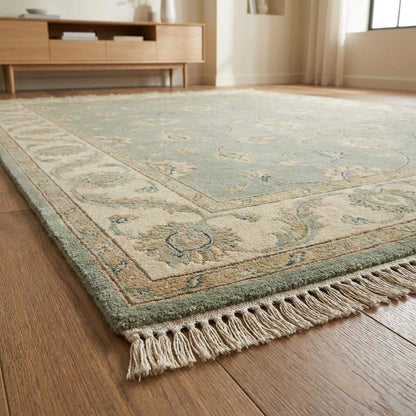 Sage Green Hand Knotted Oushak Rug, Muted Wool Area Rug, Authentic Turkish Style Carpet, Heirloom Living Room Decor, 8x10 9x12 __etsy:7624629066