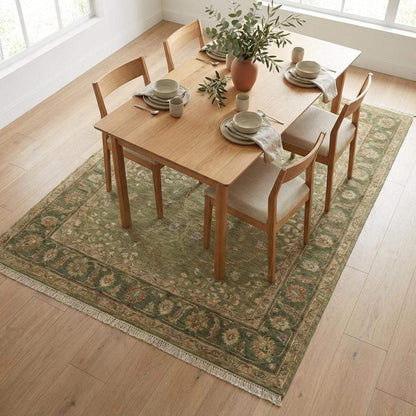 Sage Green Oushak Hand Knotted Wool Area Rug for Living Room