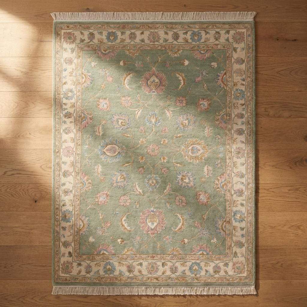 Sage Green Oushak Rug 6x9, 8x10, 9x12 Hand Knotted Floral Wool Vintage Style Area Rug __etsy:7832919981