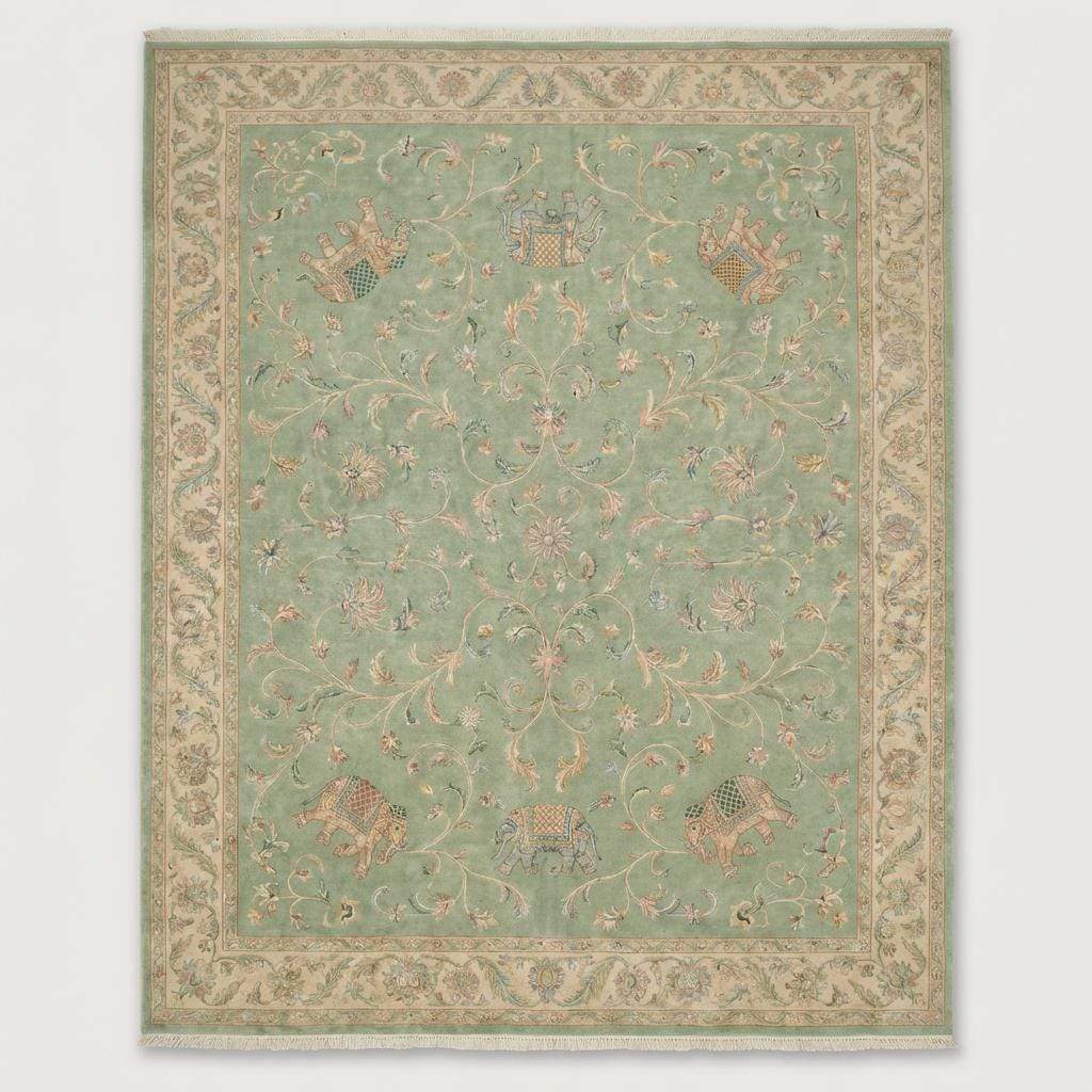Traditional Persian style wool rug styled in an elegant living room setting