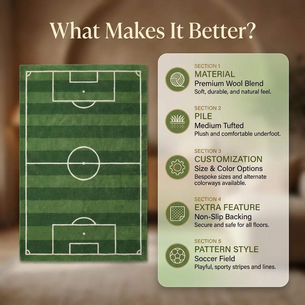Soccer Field Area Rug, Kids Playroom Sports Decor Gift