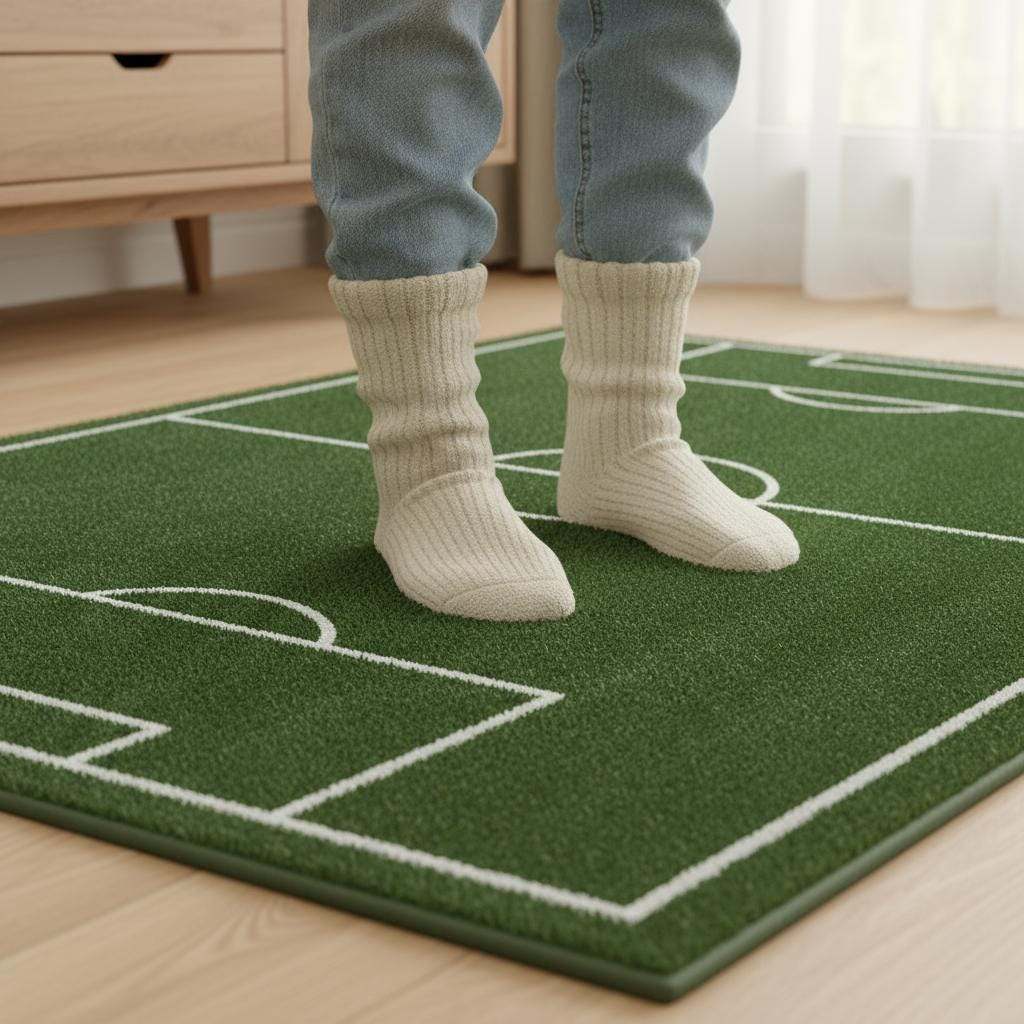 Soccer Field Rug: Kids Playroom Sports Decor