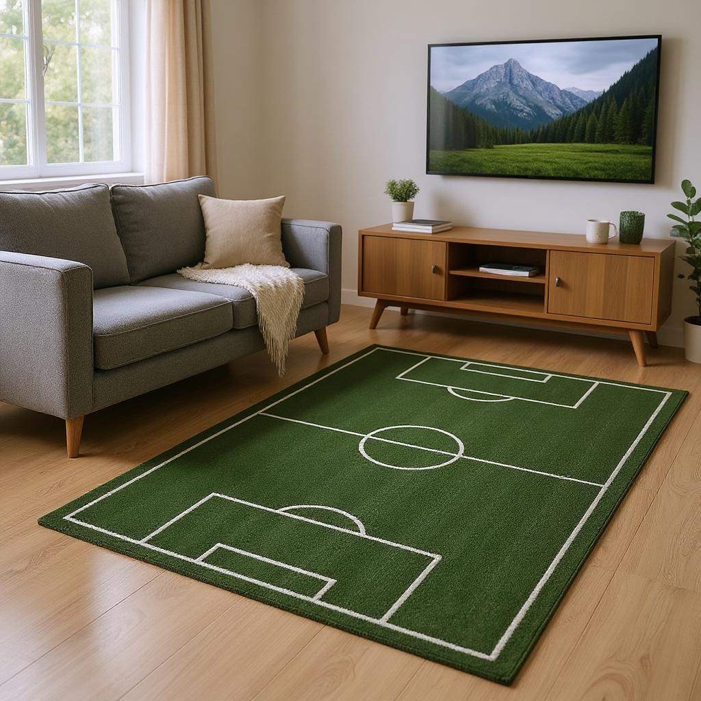 Soccer Field Rug: Kids Playroom Sports Decor