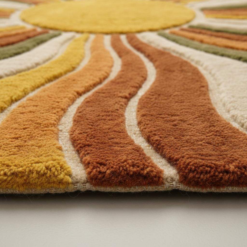 Sunburst Boho Wool Area Rug Mid Century Living Room