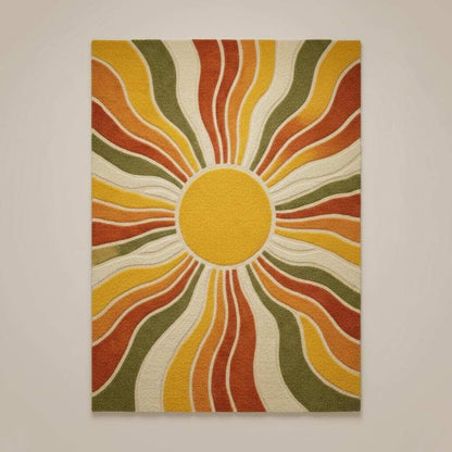 Sunburst Boho Wool Area Rug Mid Century Living Room