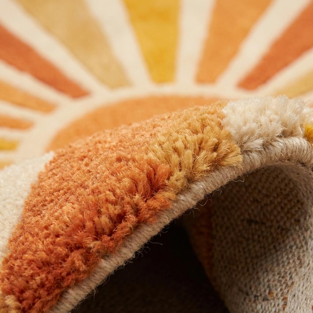 Sunburst Hand Tufted Wool Area Rug 8x10, Mid Century Modern Retro Geometric Living Room Rug