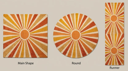 Sunburst Hand Tufted Wool Area Rug 8x10, Mid Century Modern Retro Geometric Living Room Rug