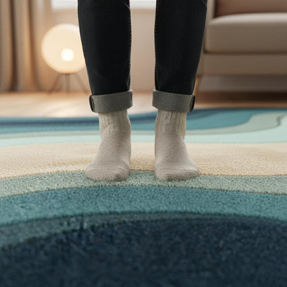 Teal Wavy Area Rug – Modern Coastal Sculpted Tuft Design Teppich