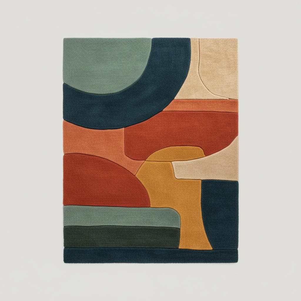 Terracotta Abstract Area Rug: Hand Tufted Modern Retro Design