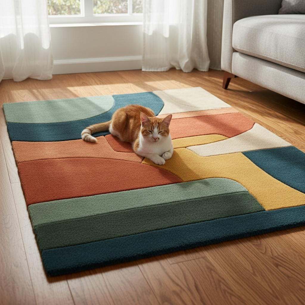 Terracotta Abstract Area Rug: Hand Tufted Modern Retro Design