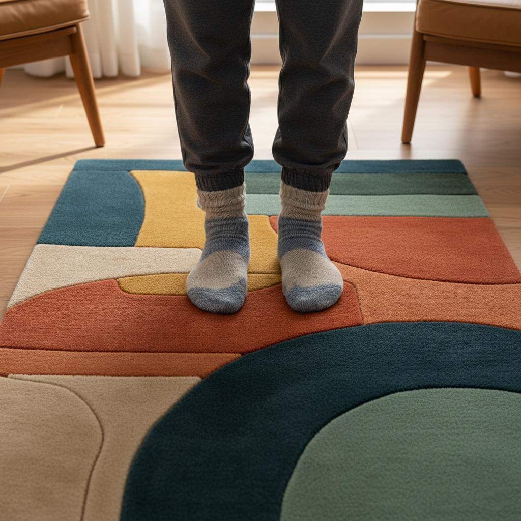 Terracotta Abstract Area Rug: Hand Tufted Modern Retro Design