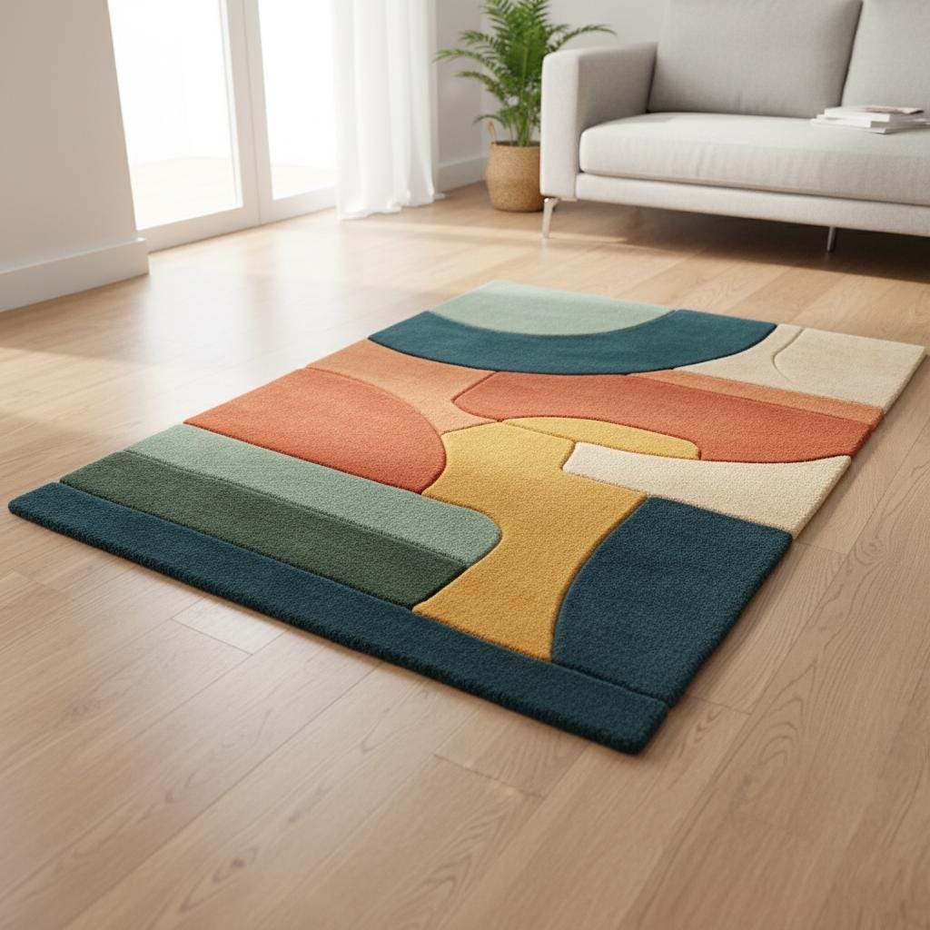 Terracotta Abstract Area Rug: Hand Tufted Modern Retro Design