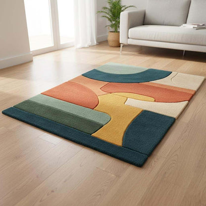 Terracotta Abstract Area Rug: Hand Tufted Modern Retro Design