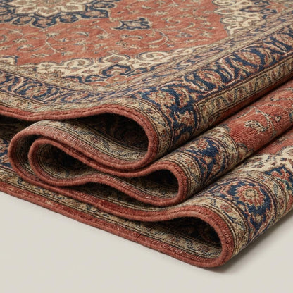 Terracotta Medallion Hand Knotted Wool Rug, Large Red Persian Style Floral Area Rug for Living Room, Traditional Handwoven Home Decor