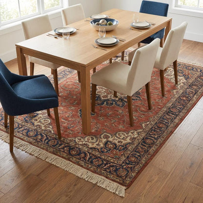 Terracotta Medallion Hand Knotted Wool Rug, Large Red Persian Style Floral Area Rug for Living Room, Traditional Handwoven Home Decor