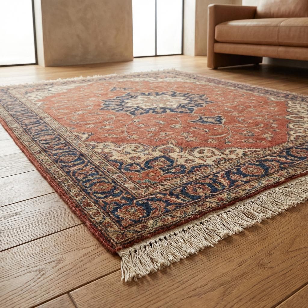 Terracotta Medallion Hand Knotted Wool Rug, Large Red Persian Style Floral Area Rug for Living Room, Traditional Handwoven Home Decor