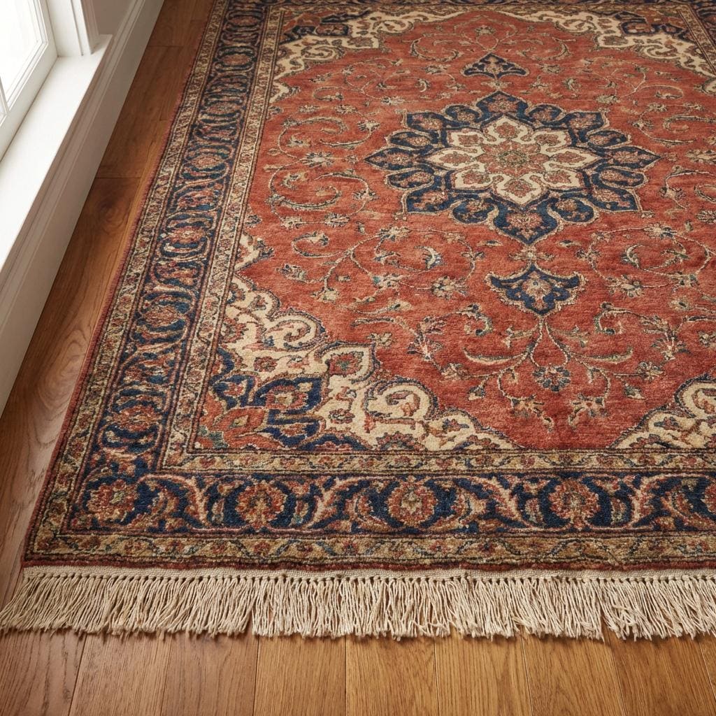 Terracotta Medallion Hand Knotted Wool Rug, Large Red Persian Style Floral Area Rug for Living Room, Traditional Handwoven Home Decor