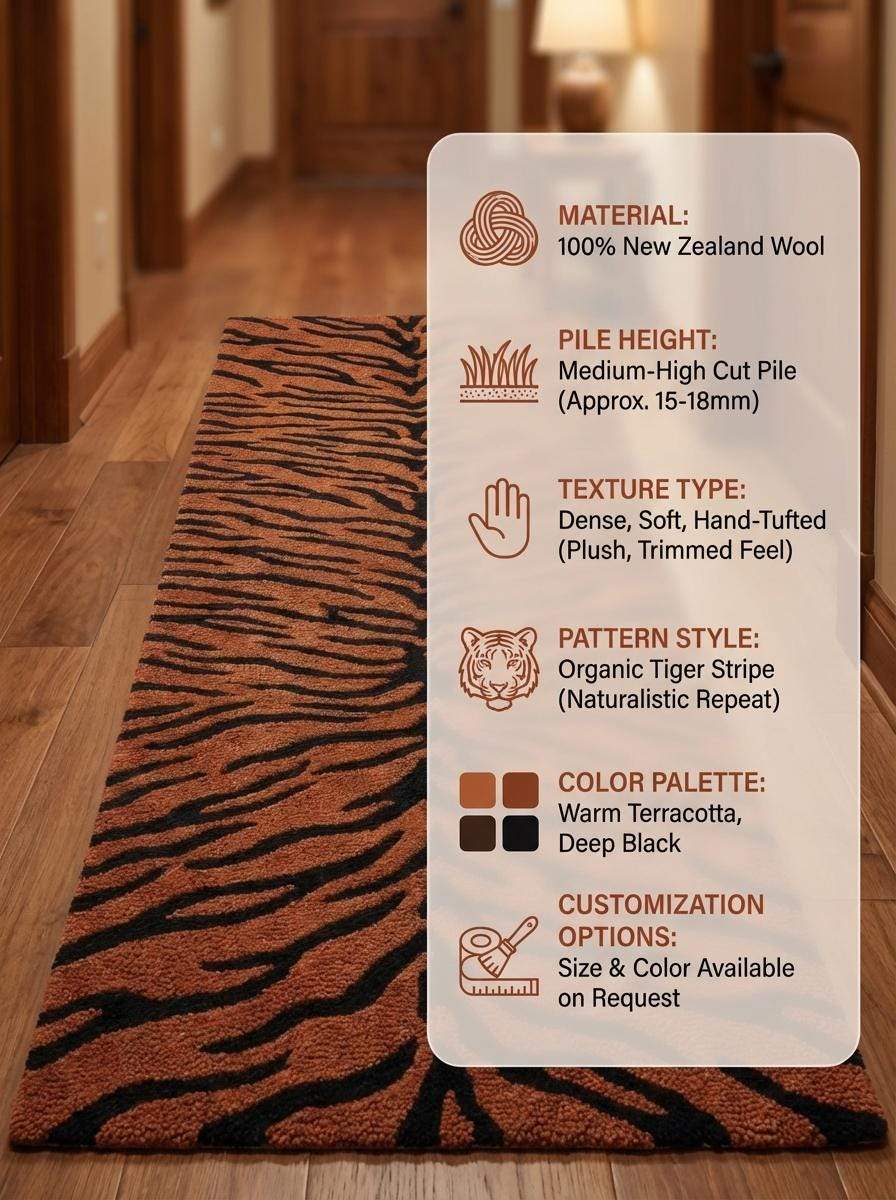 Tiger Print Hand Tufted Runner Rug, Orange Black Animal Pattern Hallway Carpet, Modern Statement Rug for Entryway Decor __etsy:7803998782