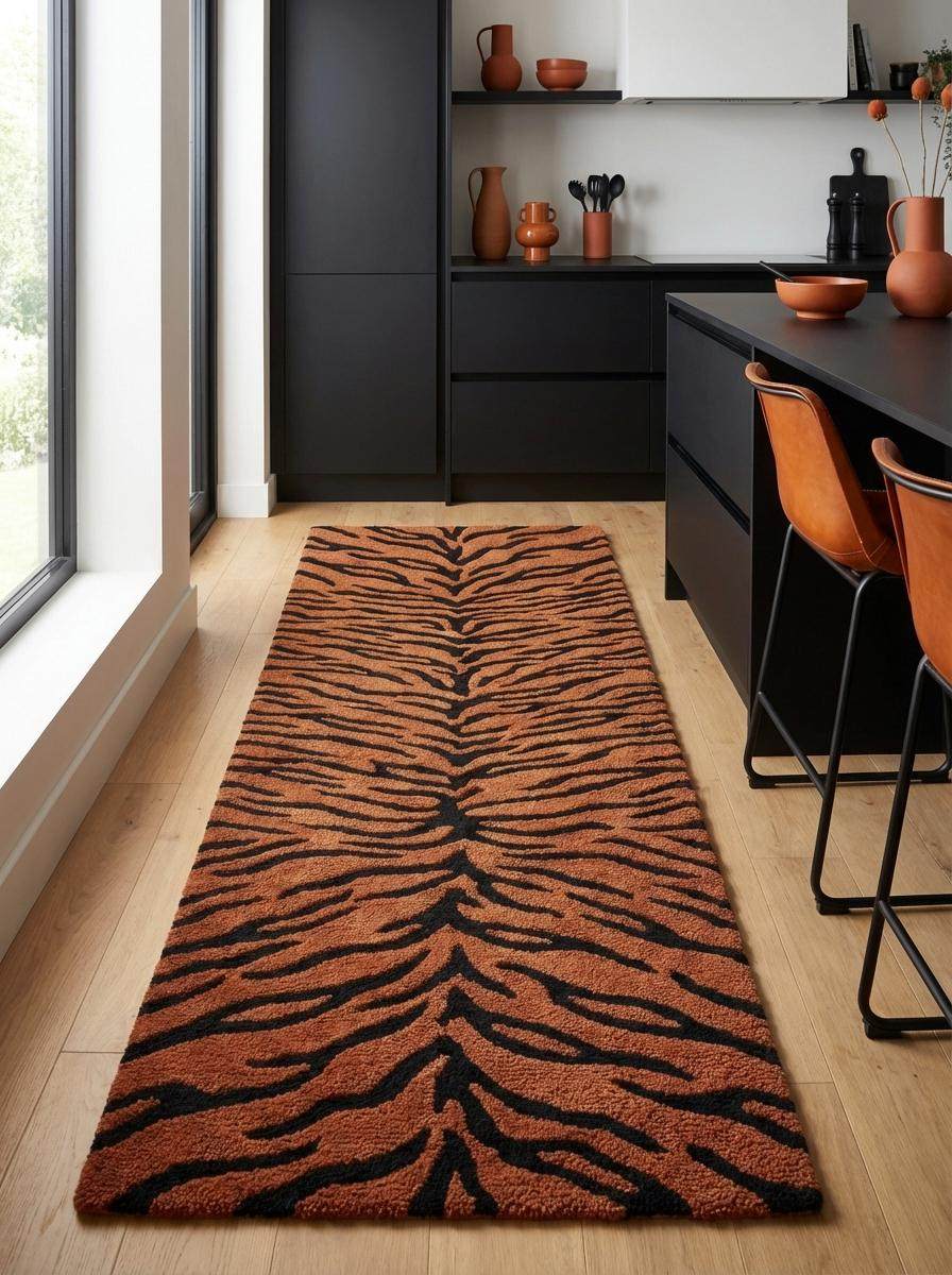 Statement tiger stripe rug runner with bold orange and black pattern for modern home interior styling __etsy:7803998742
